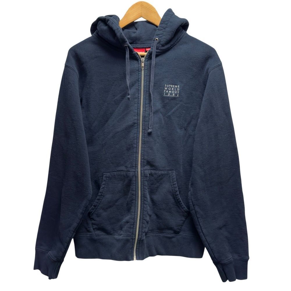 Supreme Men's Size Medium Full Zip Hoodie Navy Blue 1994 World Famous Sweatshirt